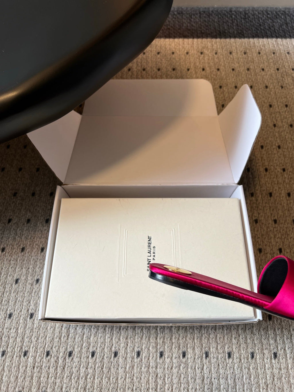 YSL 26S FLAT SLIDES IN DARK PINK SATIN