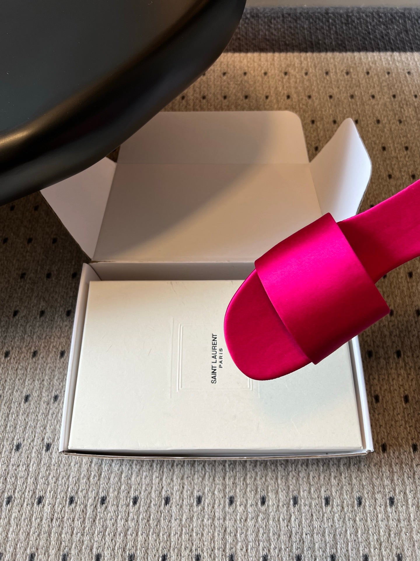 YSL 26S FLAT SLIDES IN DARK PINK SATIN