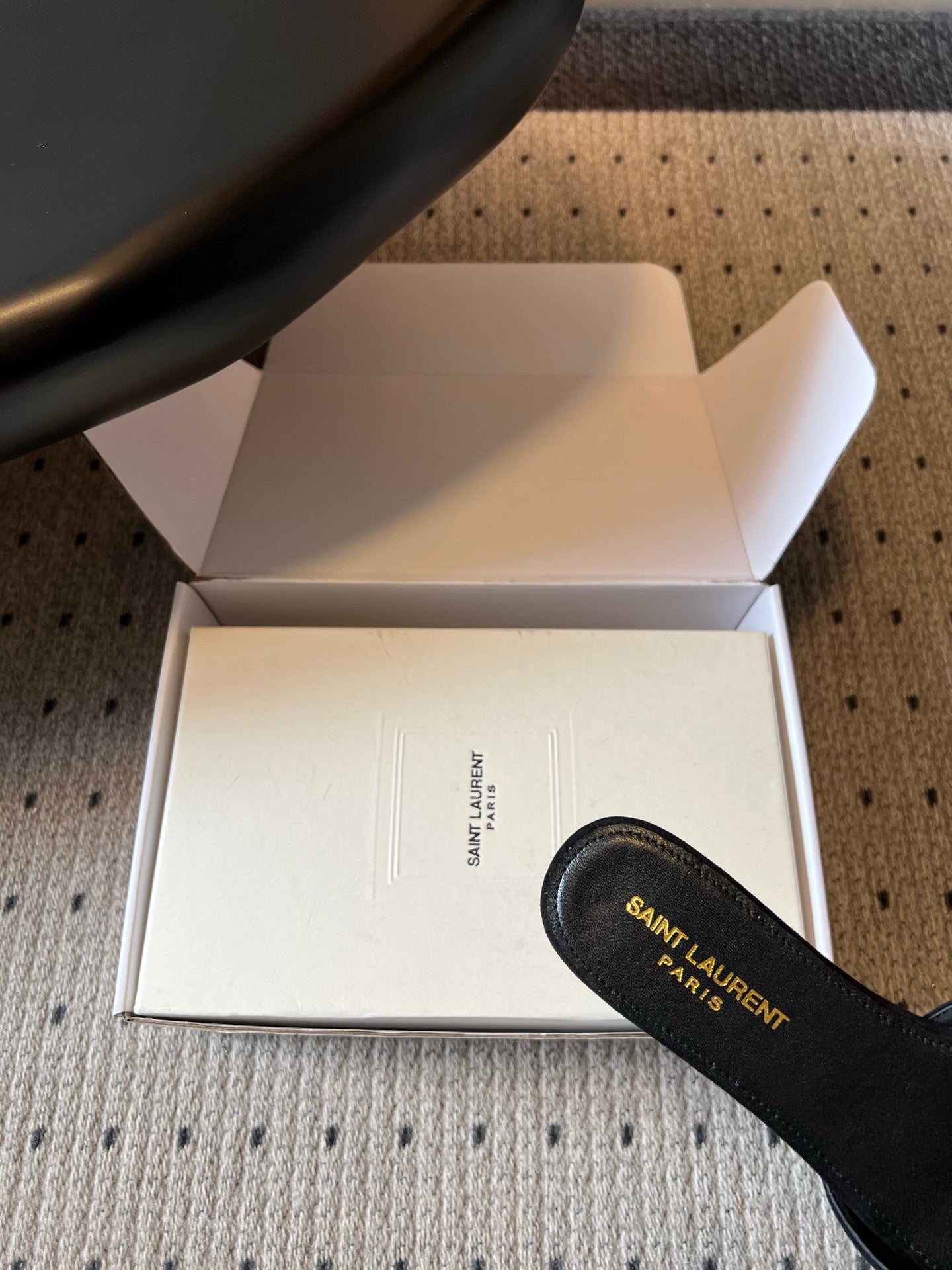 YSL 26S BABYLONE FLAT MULES IN BLACK SUEDE