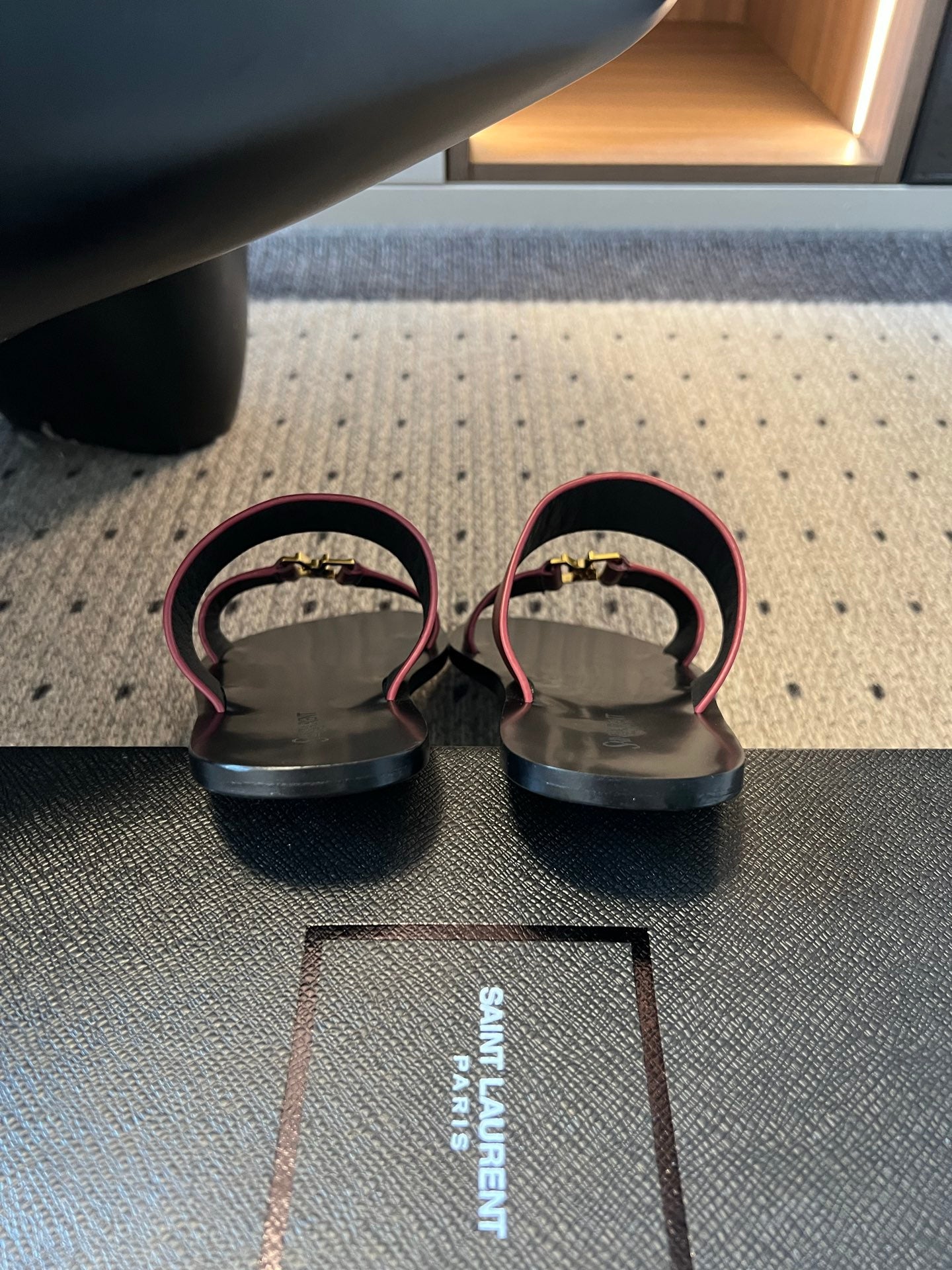YSL 26S DOUBLE-STRAP SANDALS IN DARK RED CALFSKIN