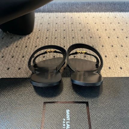 YSL 26S DOUBLE-STRAP SANDALS IN BLACK PATENT CALFSKIN