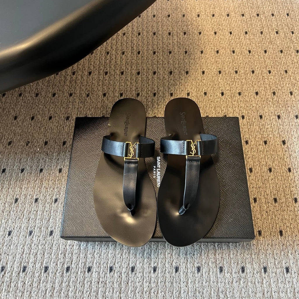 YSL 26S THONG SANDALS IN BLACK CALFSKIN