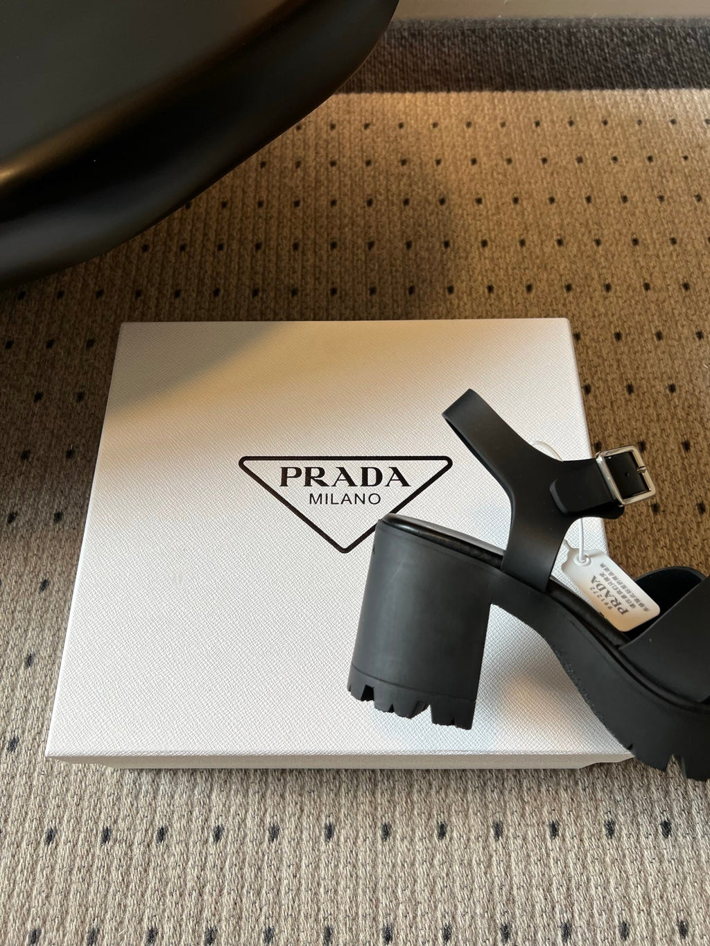 PRADA 26S BLOCK HEEL SANDALS 85MM IN BLACK EVA FOAM