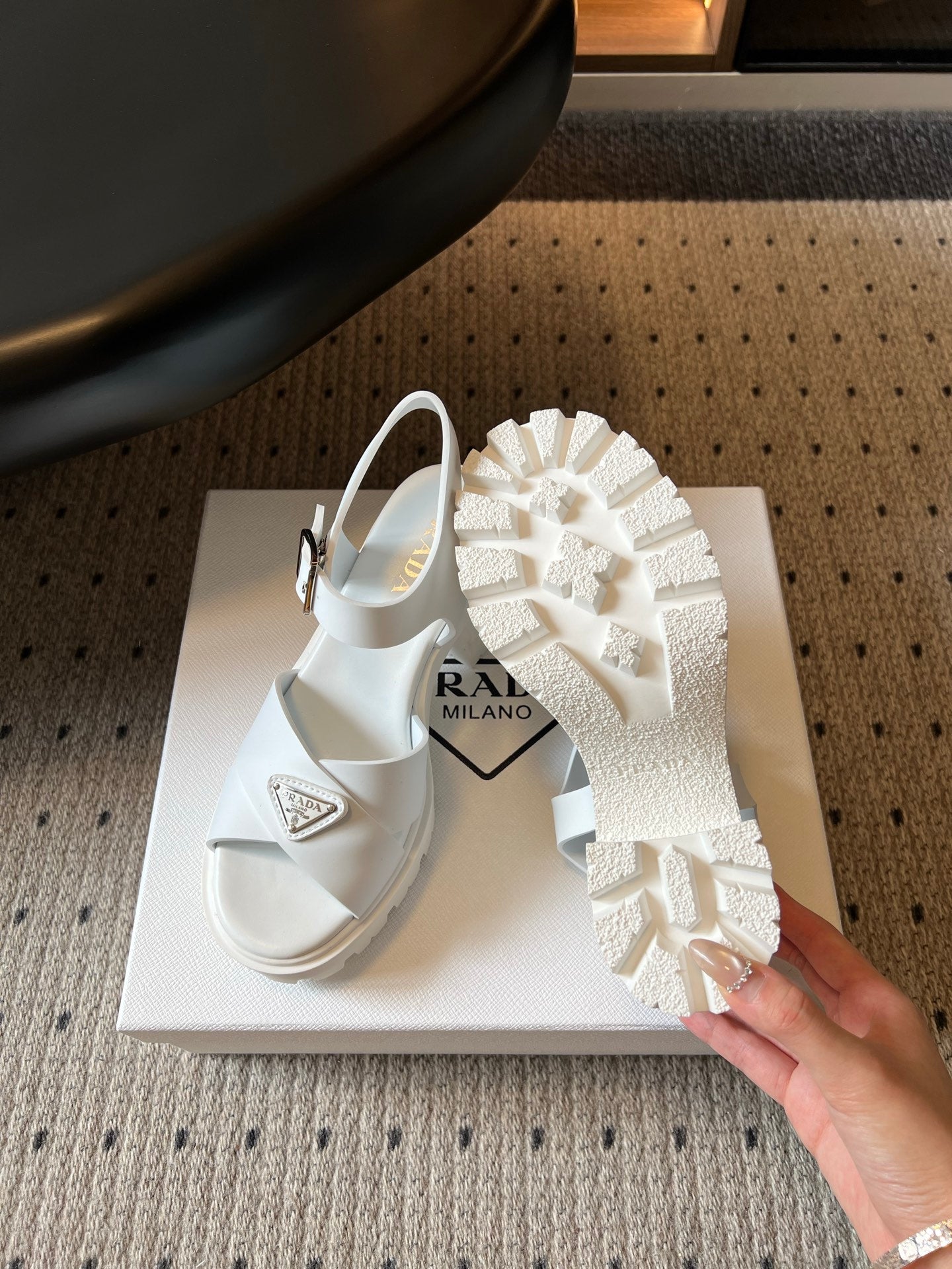 PRADA 26S BLOCK HEEL SANDALS 85MM IN WHITE EVA FOAM