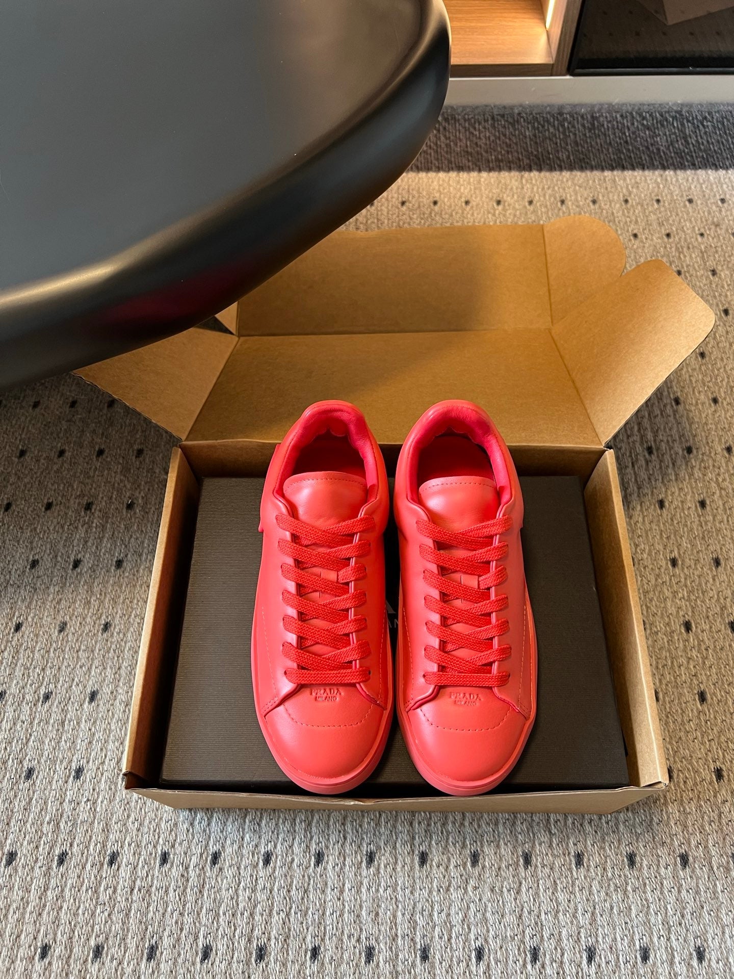 PRADA 26S LACE UP SNEAKERS 40MM IN RED CALFSKIN