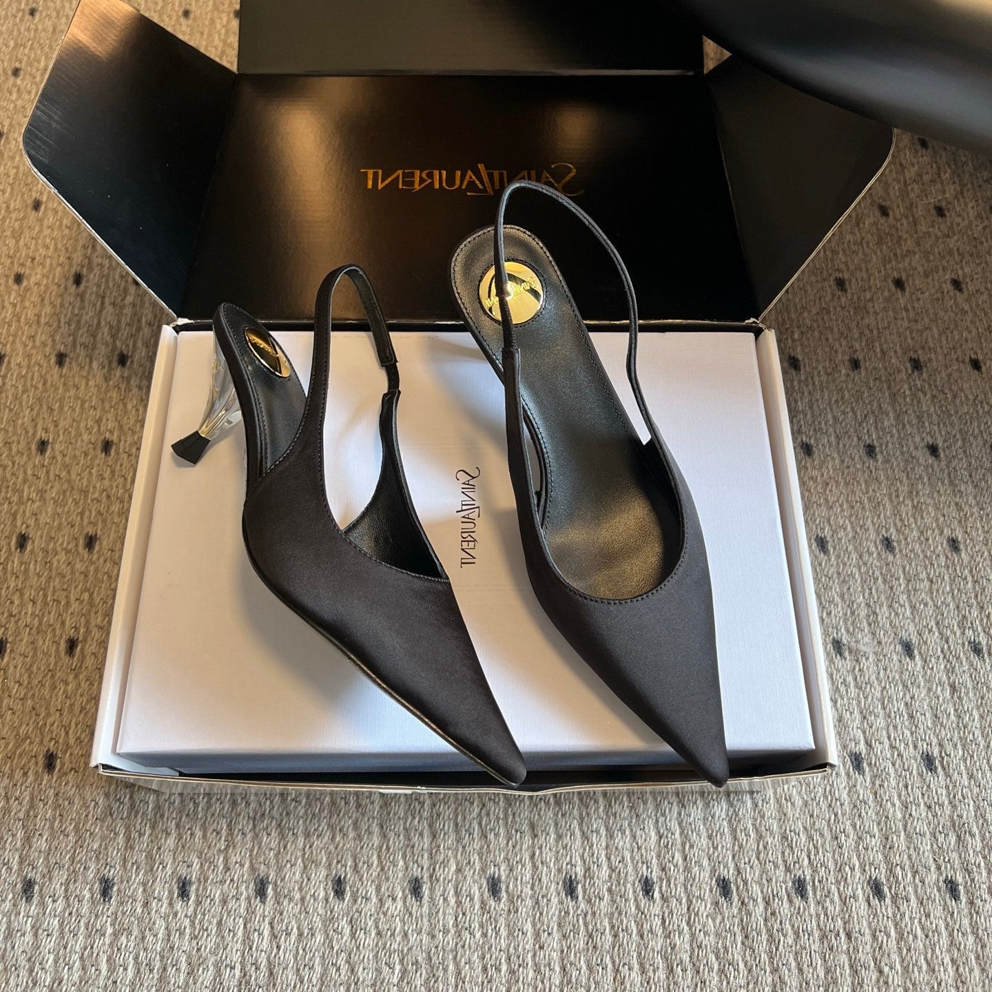 YSL 26S HEELED SLINGBACKS 60 MM IN BLACK SATIN