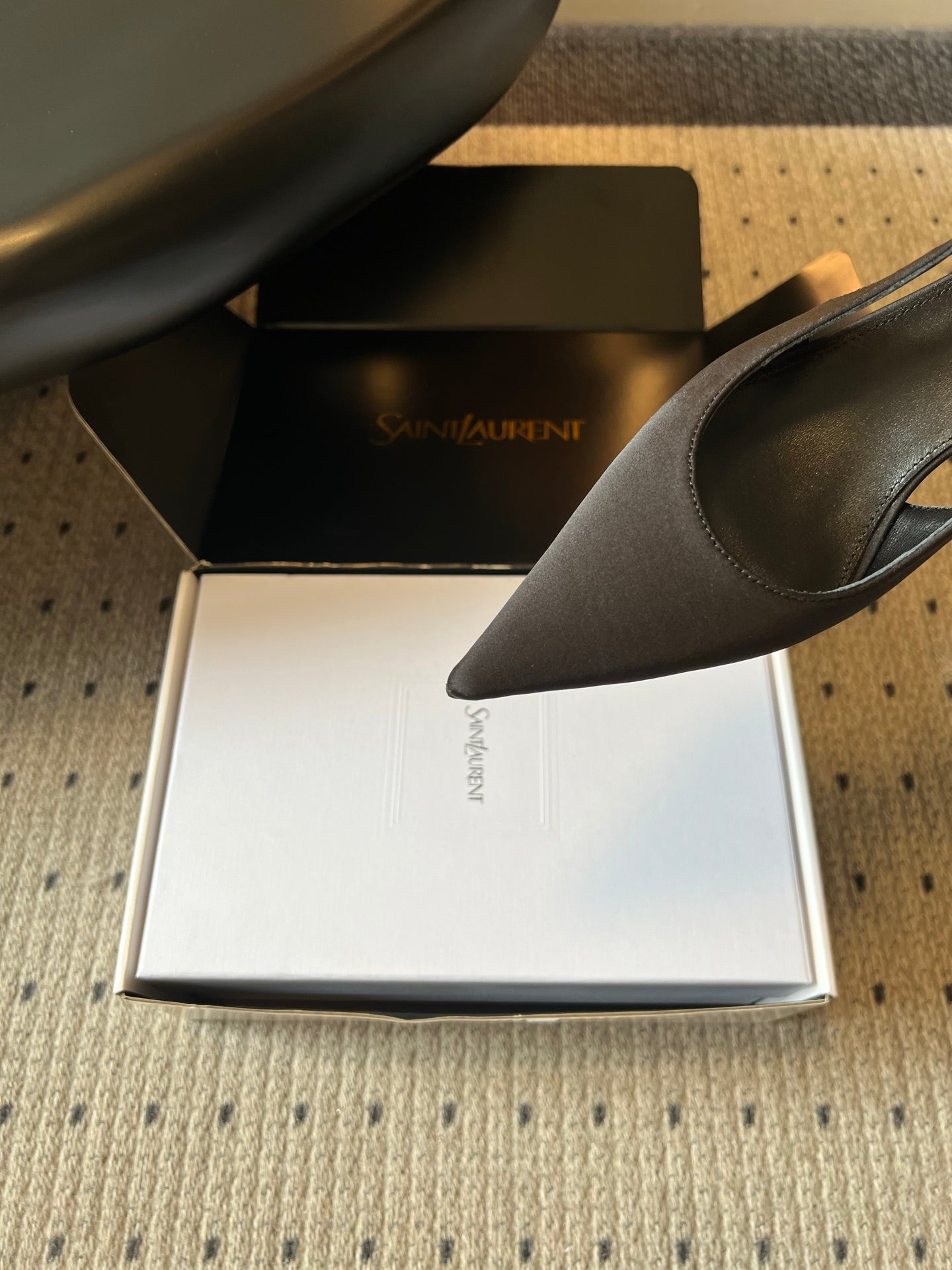 YSL 26S HEELED SLINGBACKS 60 MM IN BLACK SATIN
