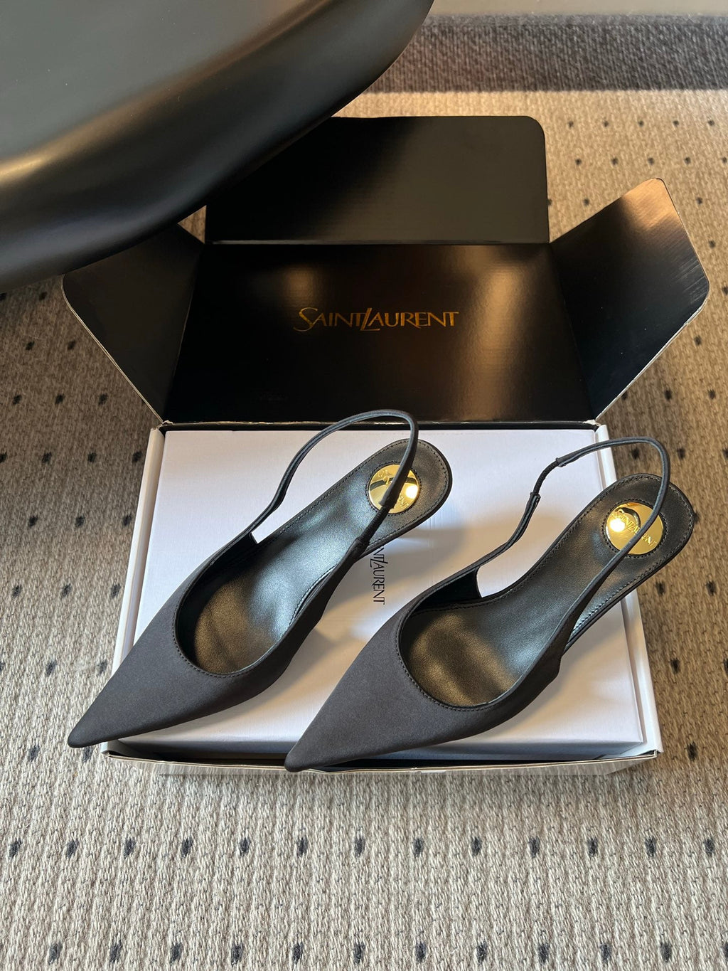 YSL 26S HEELED SLINGBACKS 60 MM IN BLACK SATIN