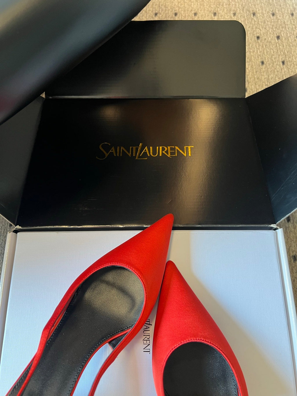 YSL 26S HEELED SLINGBACKS 60 MM IN RED SATIN