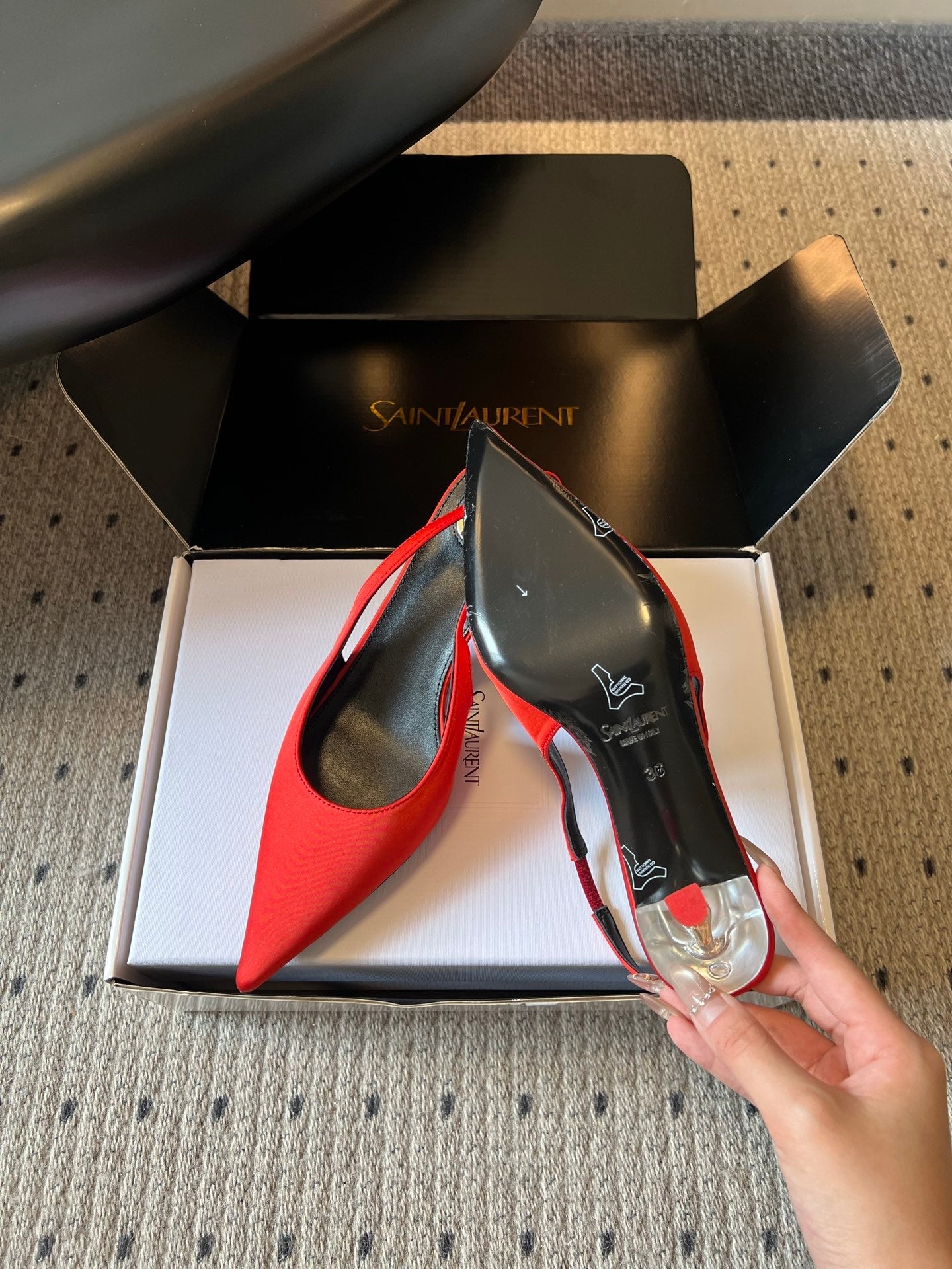 YSL 26S HEELED SLINGBACKS 60 MM IN RED SATIN