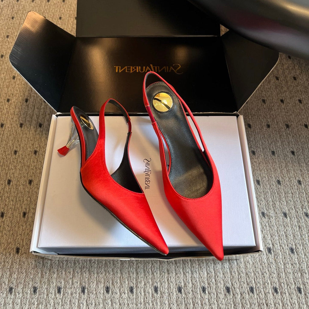YSL 26S HEELED SLINGBACKS 60 MM IN RED SATIN