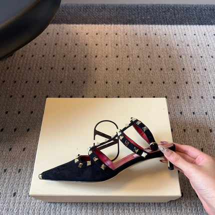 VALENTINO 26S ROCKSTUD HIGH HEELS 40 MM IN BLACK SUEDE