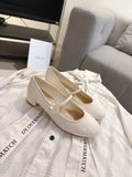 DIOR 26S MARY JANE PUMPS IN CREAM WHITE LAMBSKIN PEARL-ADORNED STRAP