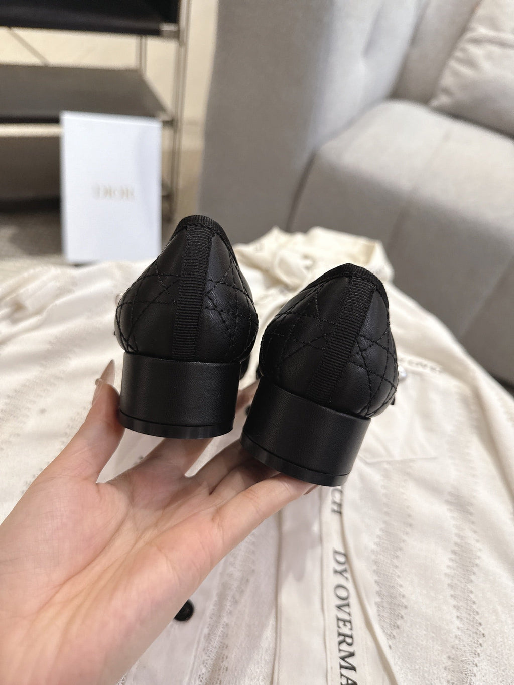 DIOR 26S MARY JANE PUMPS IN BLACK LAMBSKIN PEARL-ADORNED STRAP