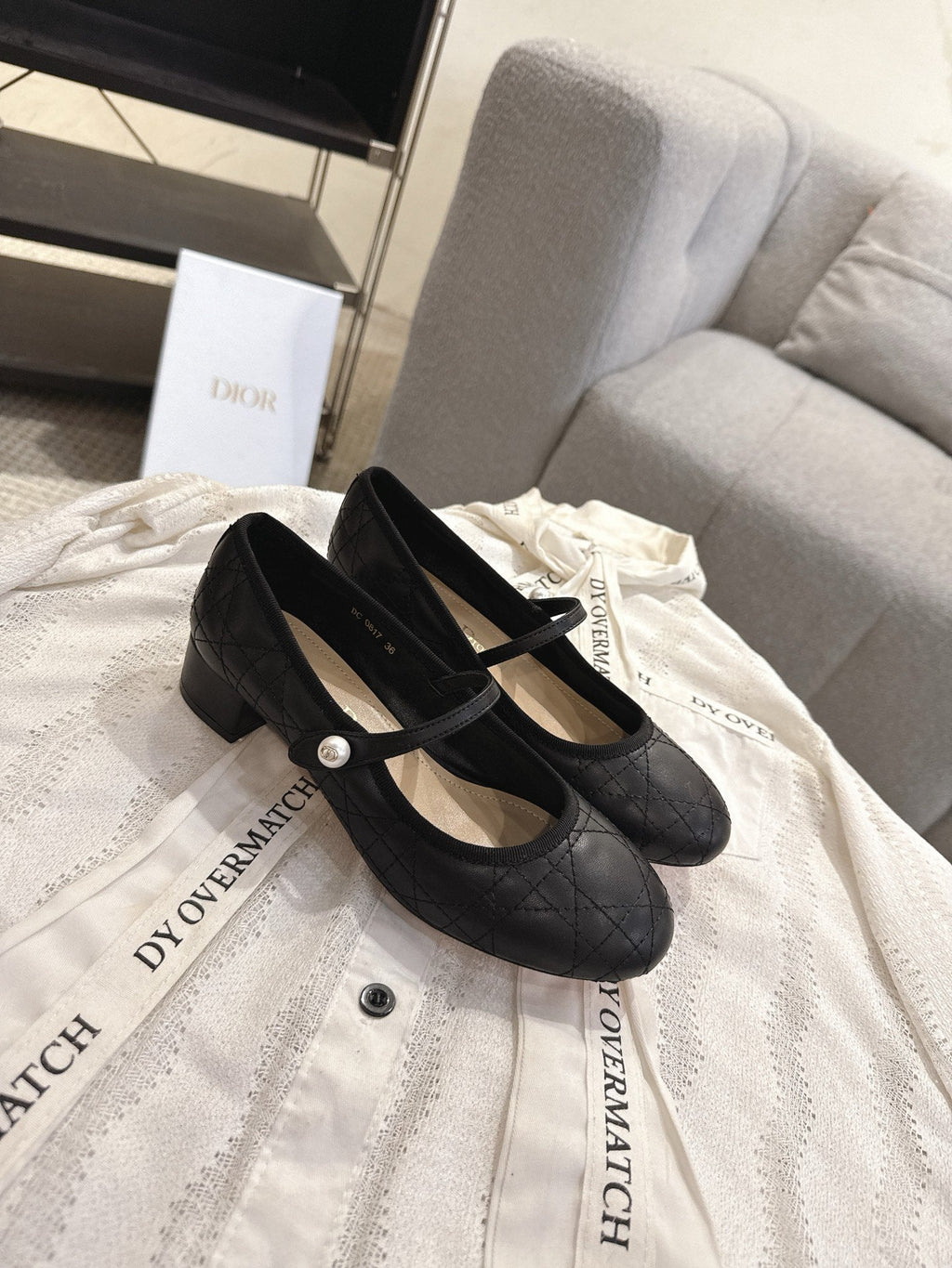 DIOR 26S MARY JANE PUMPS IN BLACK LAMBSKIN PEARL-ADORNED STRAP