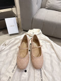 DIOR 26S MARY JANE PUMPS IN NUDE LAMBSKIN PEARL-ADORNED STRAP