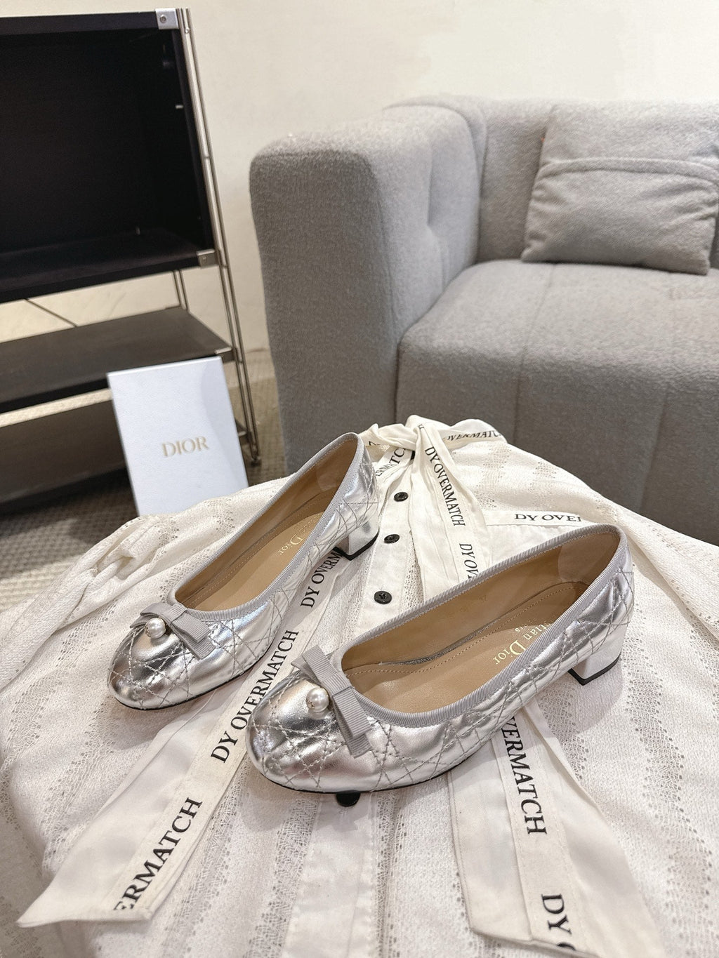 DIOR 26S LOW BLOCK HEEL PUMPS IN SILVER LAMBSKIN