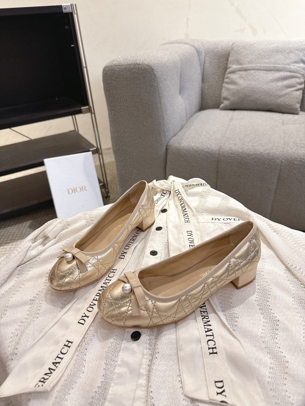 DIOR 26S LOW BLOCK HEEL PUMPS IN GOLD LAMBSKIN