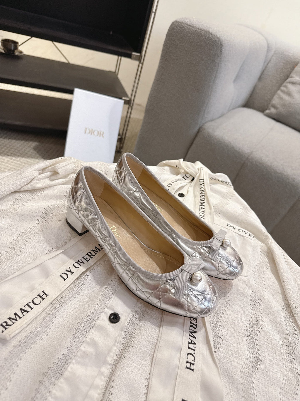 DIOR 26S LOW BLOCK HEEL PUMPS IN SILVER LAMBSKIN