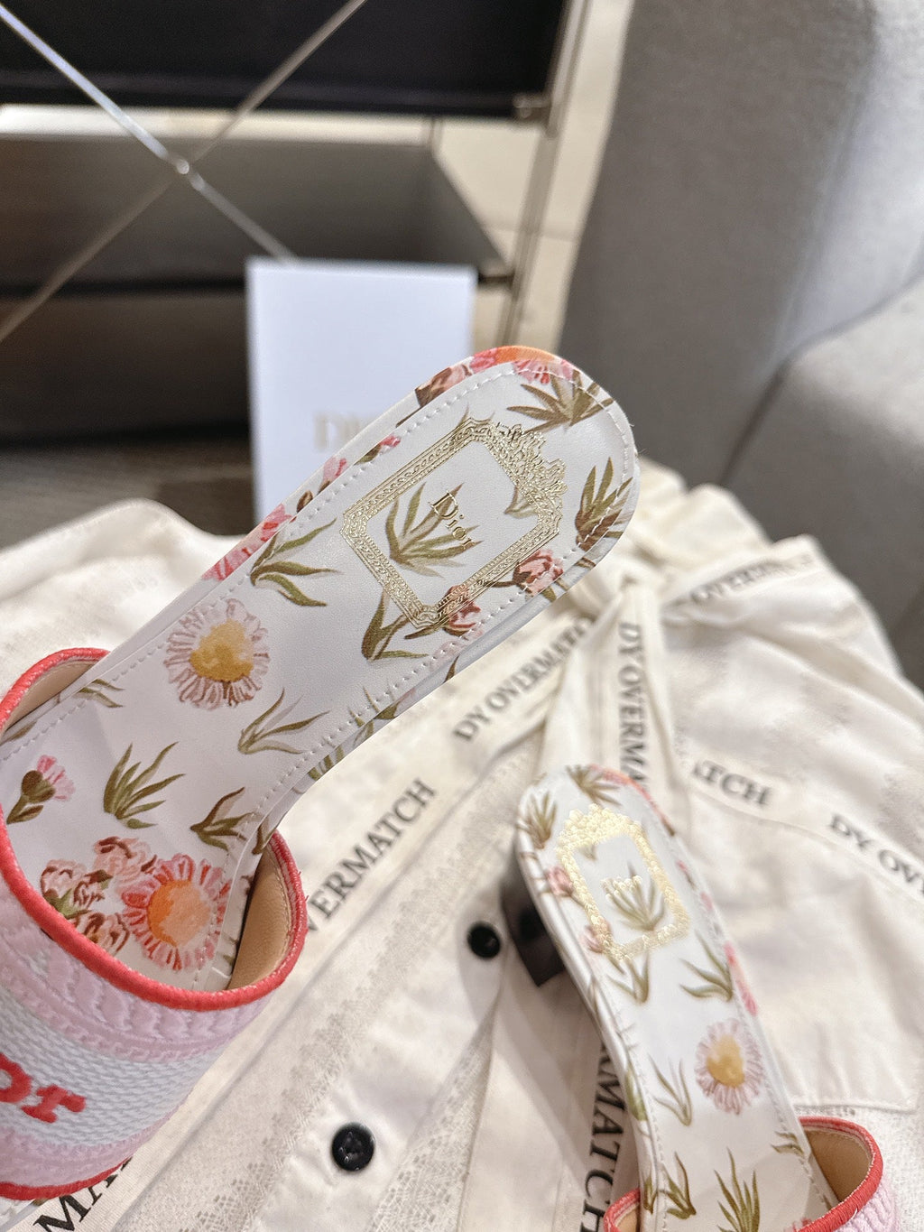 DIOR 26S DWAY FLOWER EDITION HIGH-HEEL SLIDES IN PINK MIX WHITE FABRIC