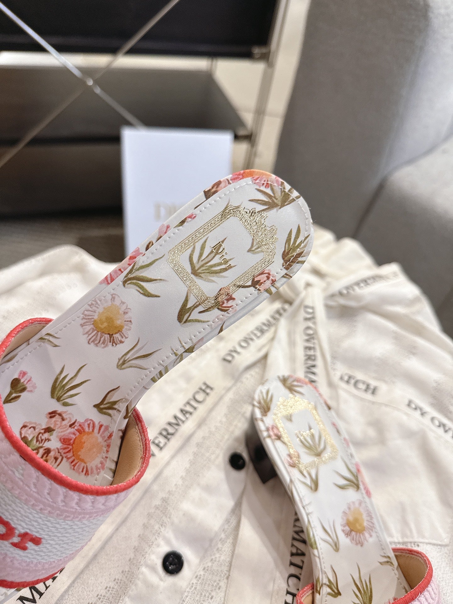 DIOR 26S DWAY FLOWER EDITION HIGH-HEEL SLIDES IN PINK MIX WHITE FABRIC