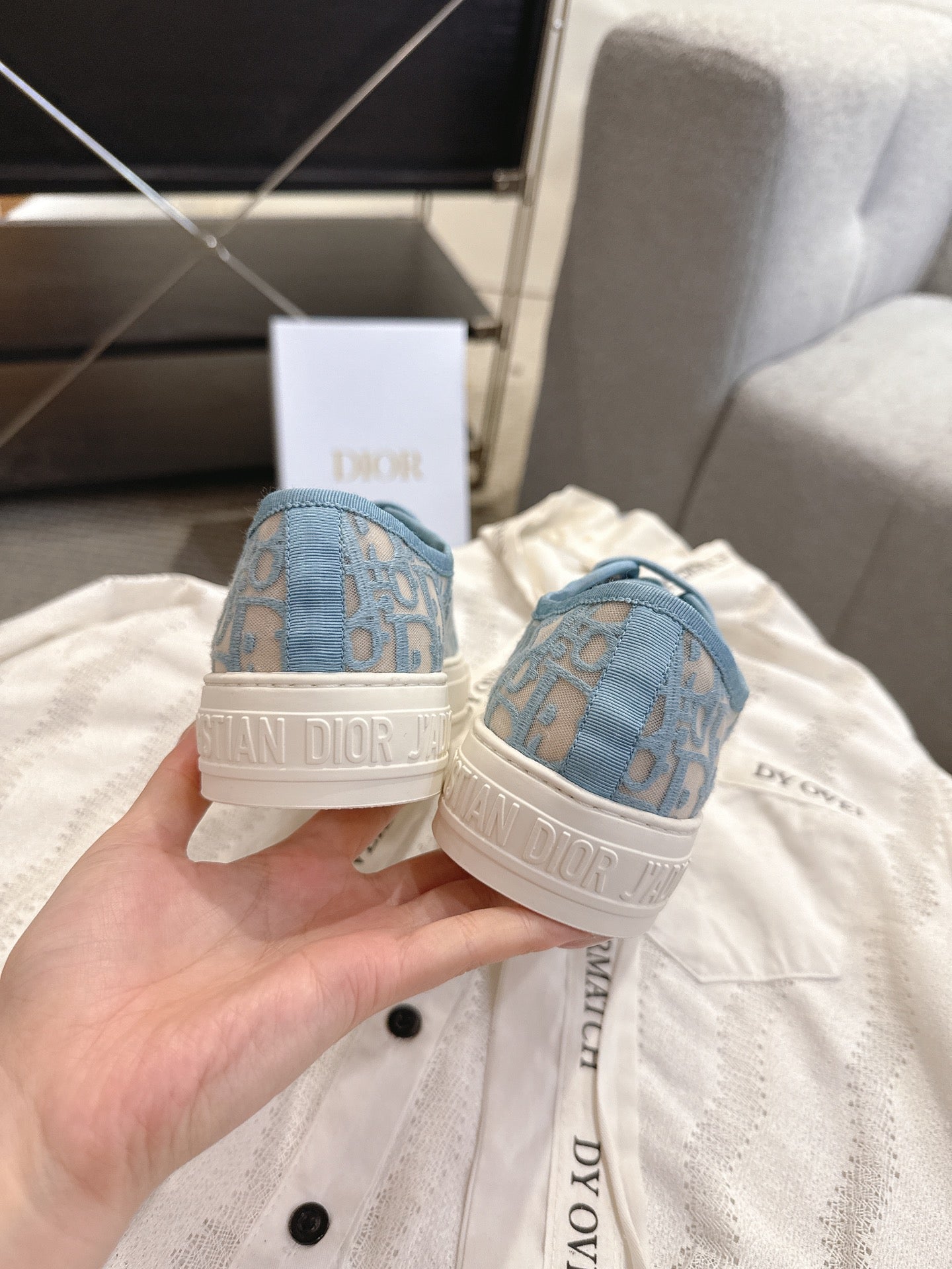 DIOR 26S SNEAKERS IN SKY BLUE OBLIQUE EMBROIDERED MESH