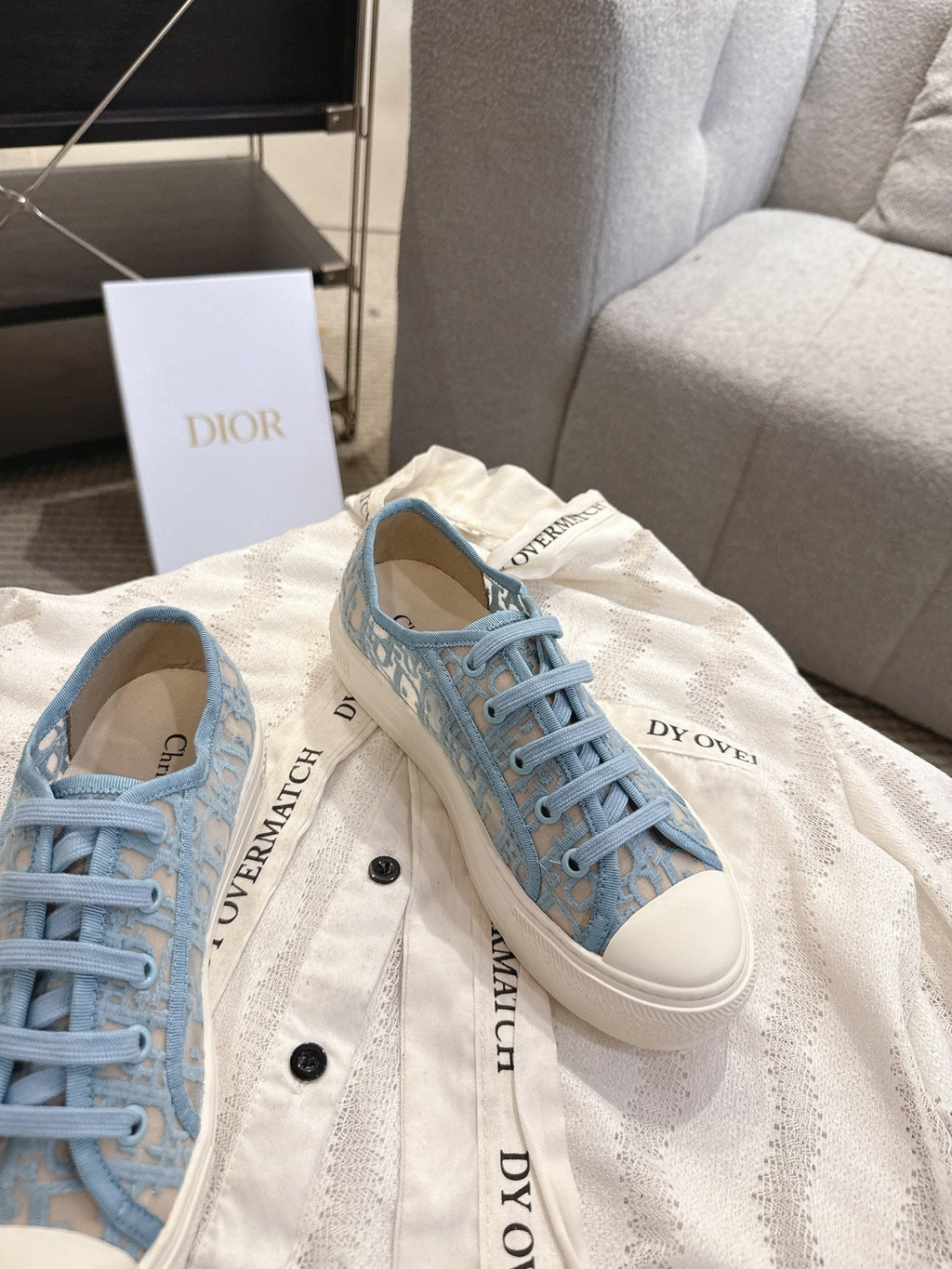 DIOR 26S SNEAKERS IN SKY BLUE OBLIQUE EMBROIDERED MESH