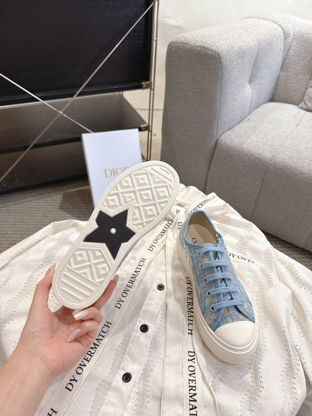 DIOR 26S SNEAKERS IN SKY BLUE OBLIQUE EMBROIDERED MESH