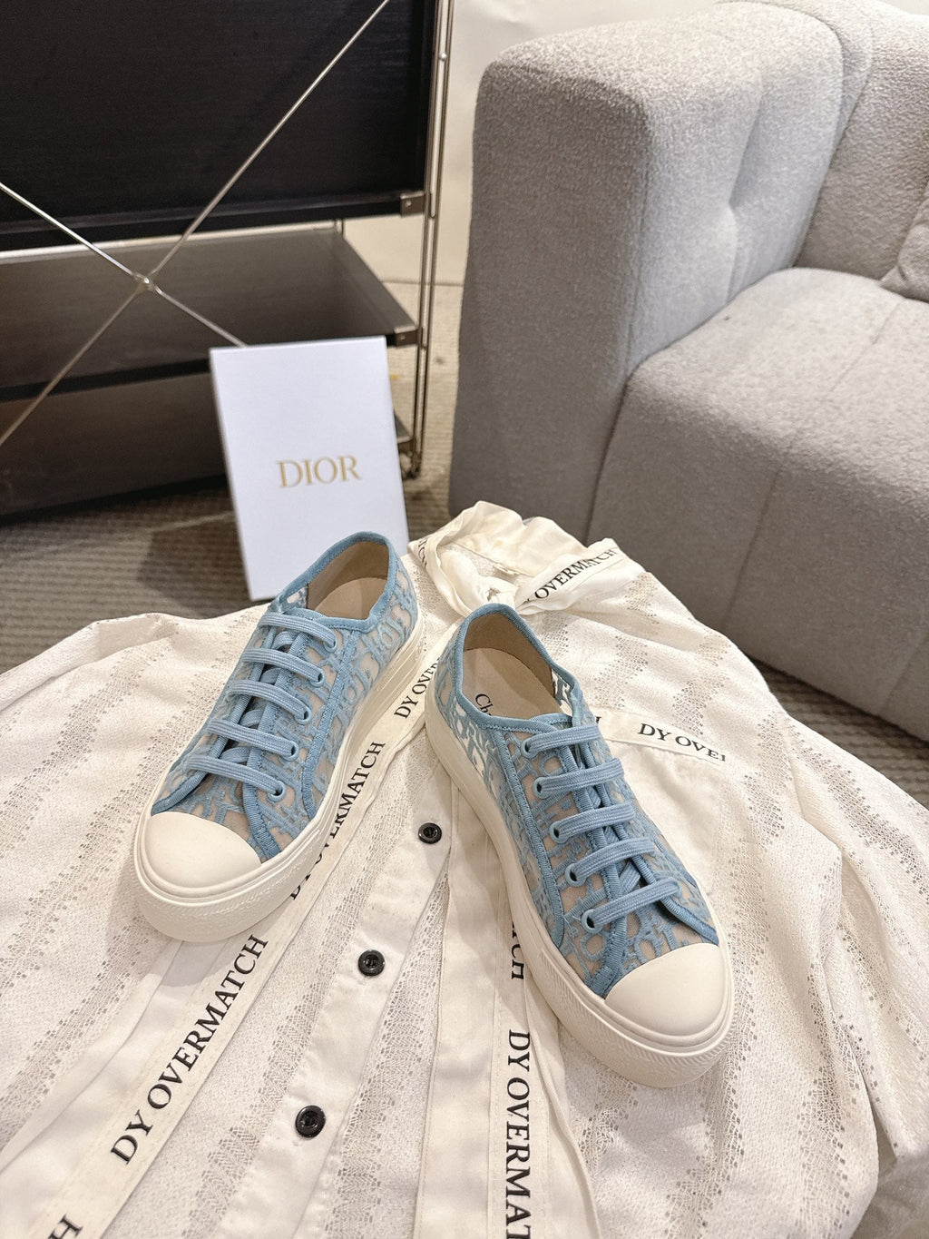 DIOR 26S SNEAKERS IN SKY BLUE OBLIQUE EMBROIDERED MESH