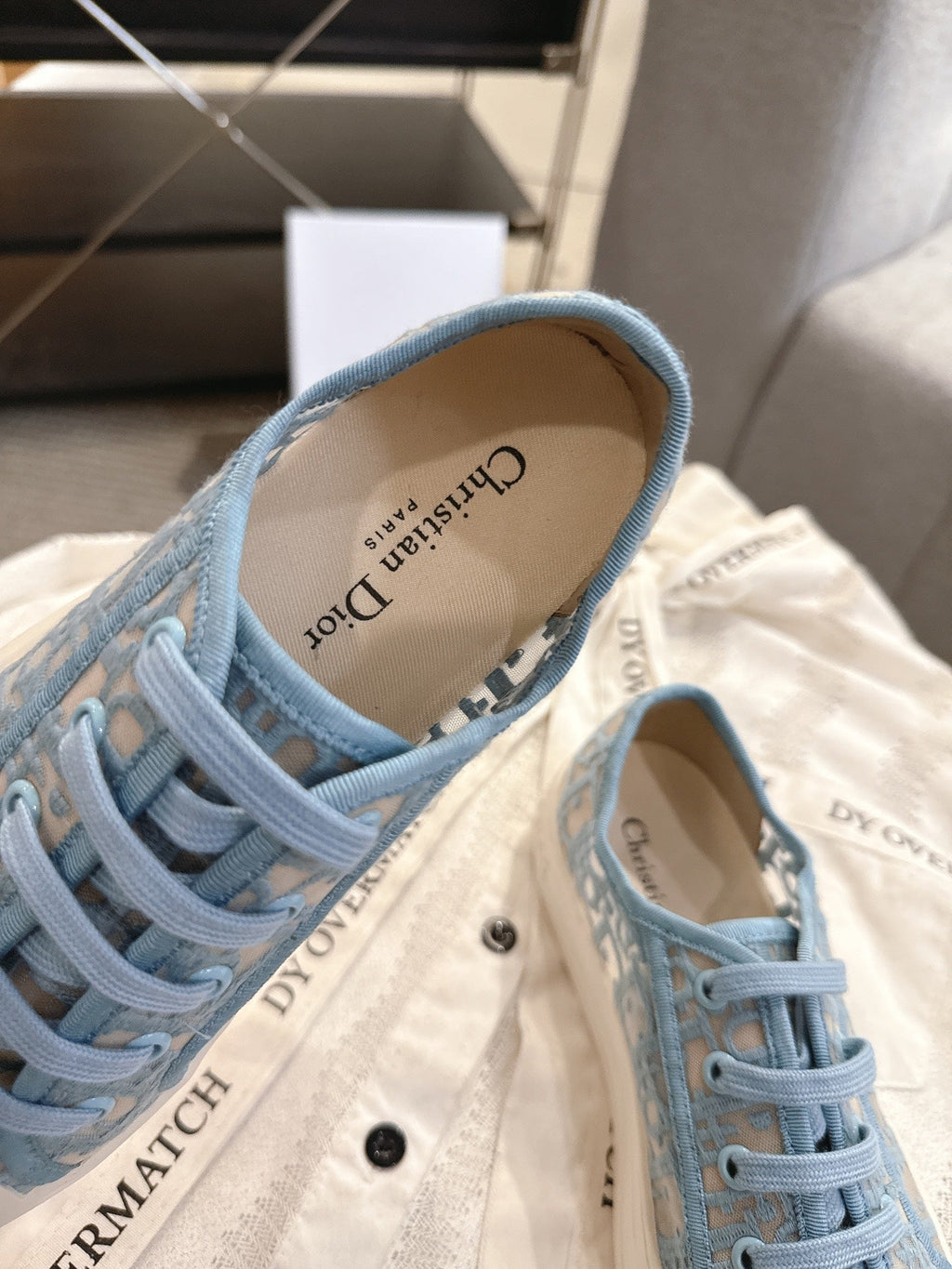 DIOR 26S SNEAKERS IN SKY BLUE OBLIQUE EMBROIDERED MESH