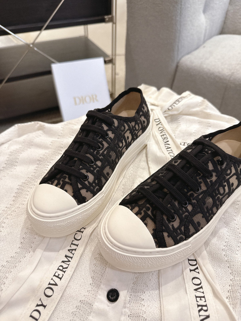 DIOR 26S SNEAKERS IN BLACK OBLIQUE EMBROIDERED MESH