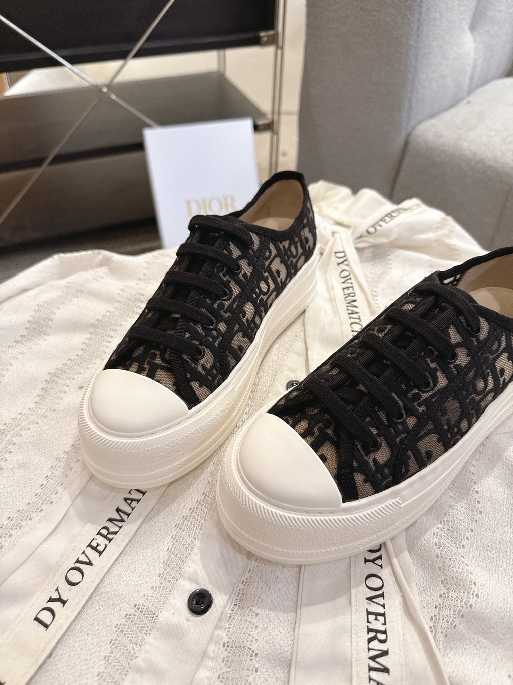 DIOR 26S PLATFORM SNEAKERS IN BLACK OBLIQUE EMBROIDERED MESH