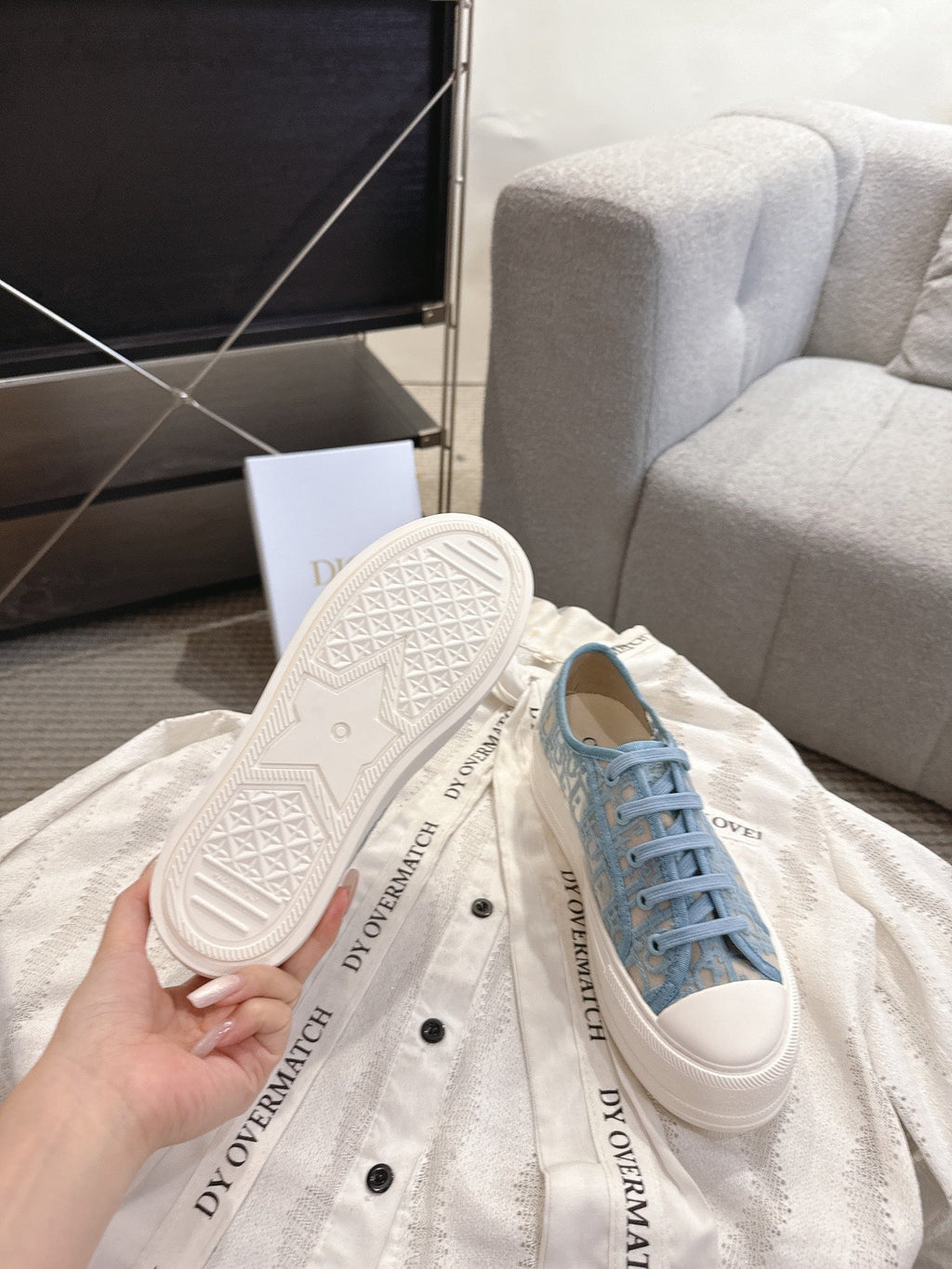 DIOR 26S PLATFORM SNEAKERS IN SKY BLUE OBLIQUE EMBROIDERED MESH