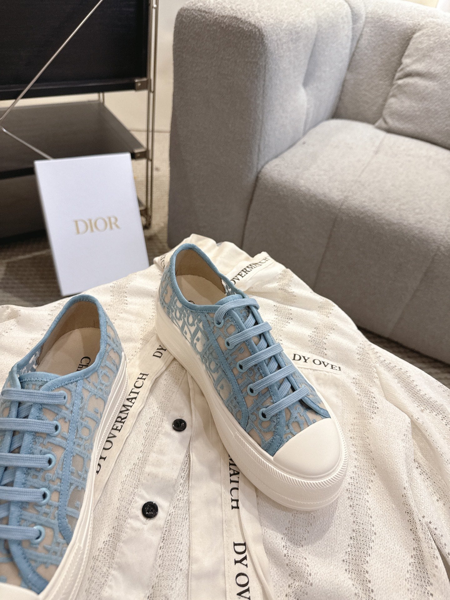 DIOR 26S PLATFORM SNEAKERS IN SKY BLUE OBLIQUE EMBROIDERED MESH