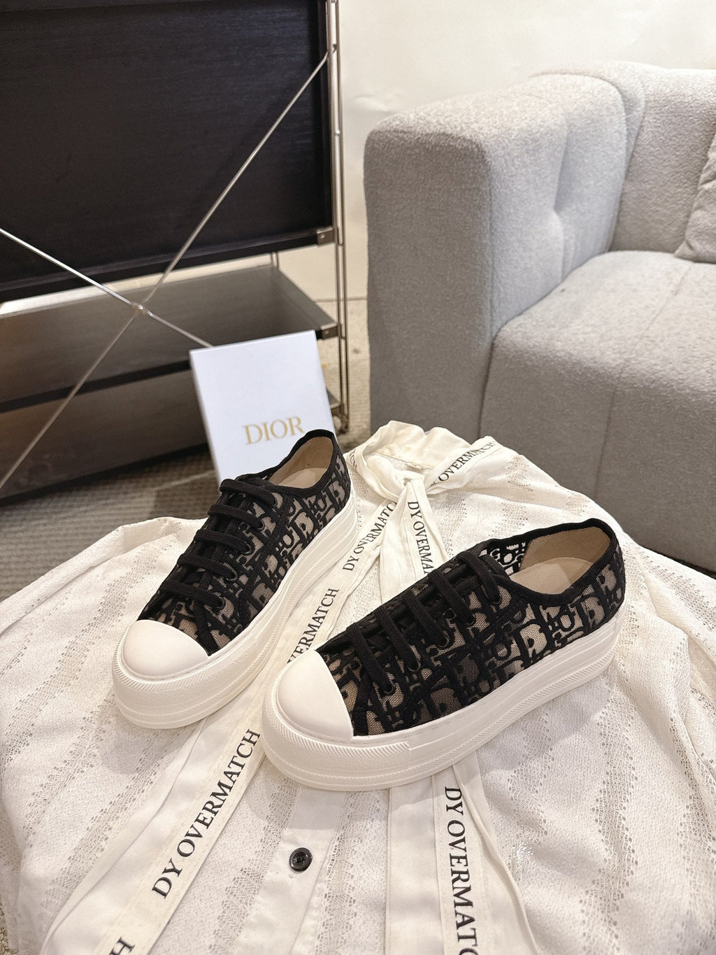DIOR 26S PLATFORM SNEAKERS IN BLACK OBLIQUE EMBROIDERED MESH