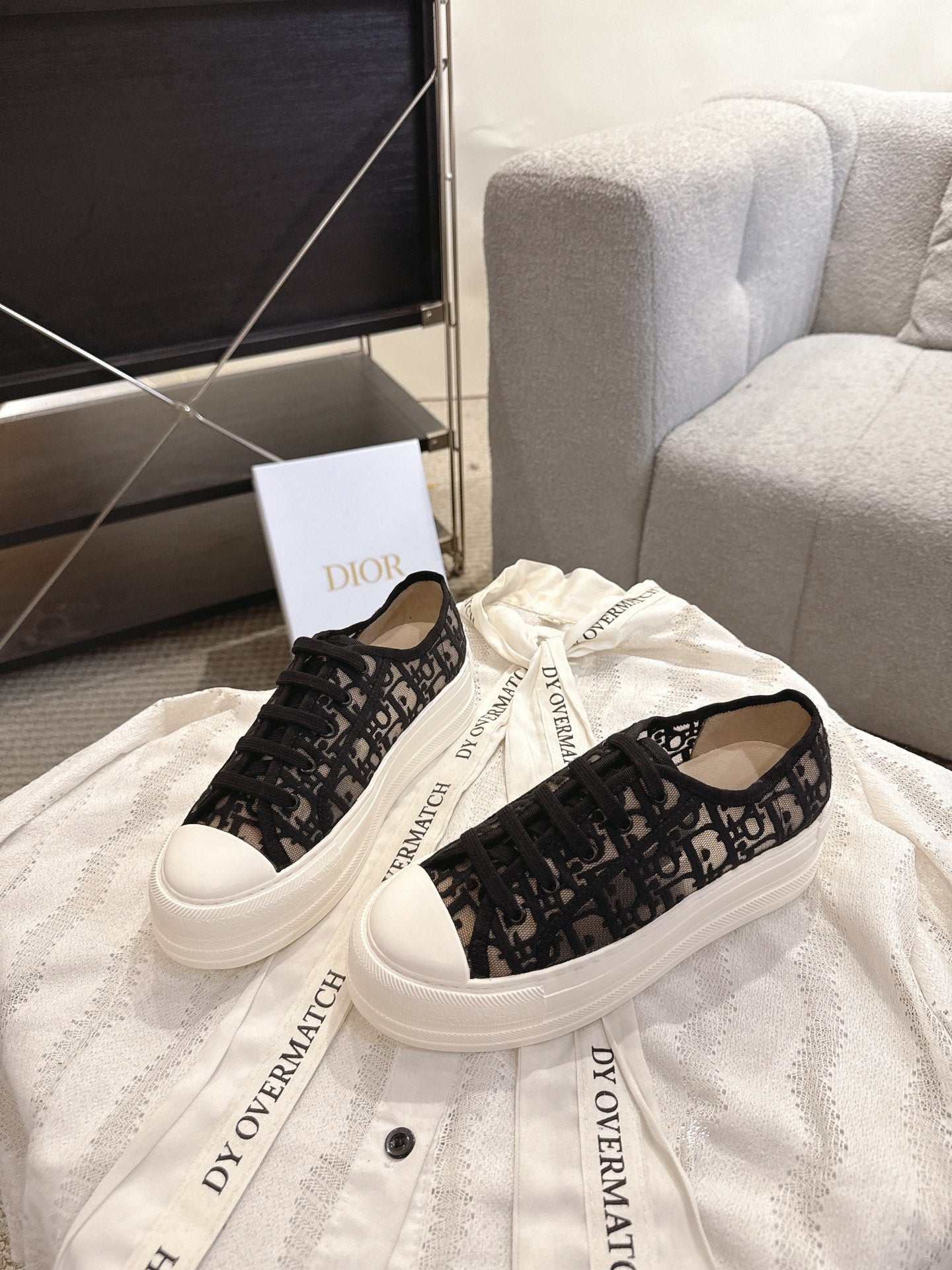 DIOR 26S PLATFORM SNEAKERS IN BLACK OBLIQUE EMBROIDERED MESH