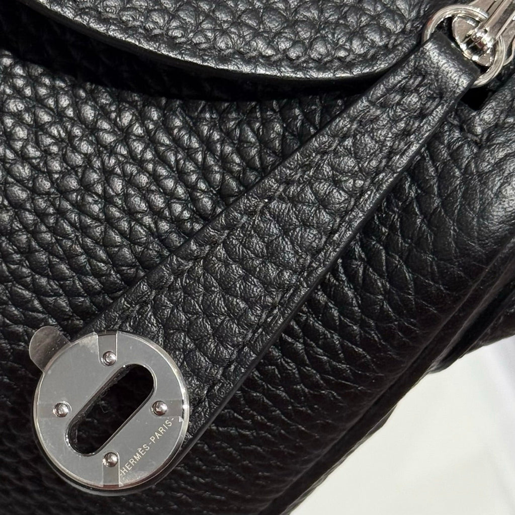 HERMES 25S MINI LINDY 19 IN BLACK CALFSKIN SILVER HARDWARE
