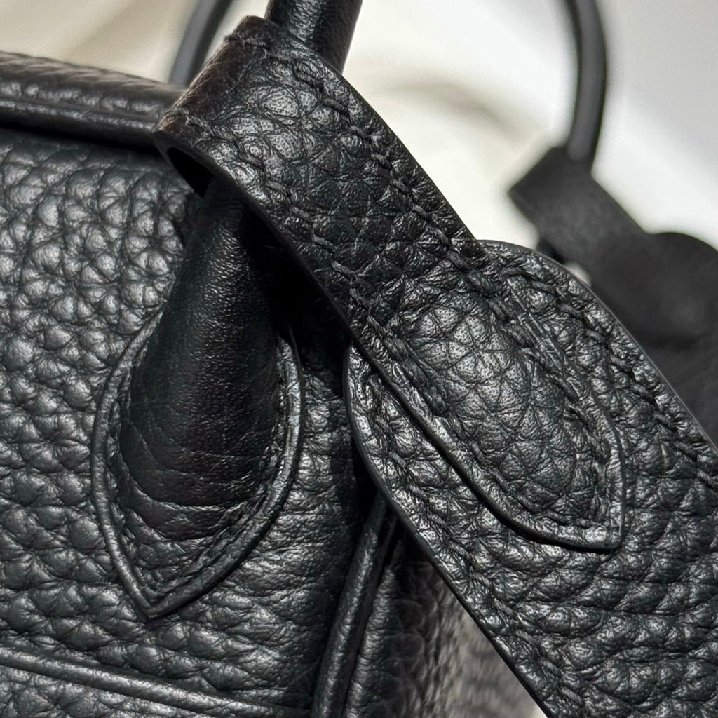HERMES 25S MINI LINDY 19 IN BLACK CALFSKIN SILVER HARDWARE