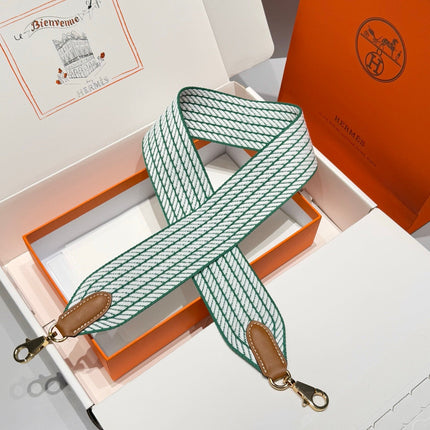 25S HERMES BAG STRAP WHITE AND DEEP SEA GREEN 85 IN CANVAS GOLD HARDWARE