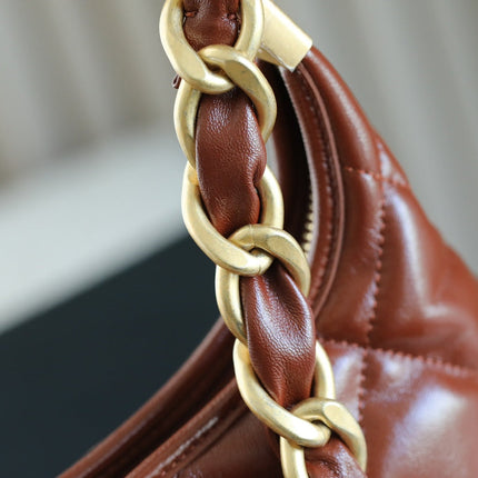 CHANEL 25S HOBO BAG 32 CM IN BROWN LAMBSKIN WITH GOLD HARDWARE