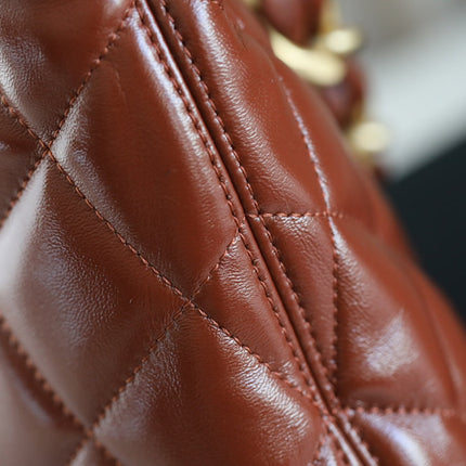 CHANEL 25S HOBO BAG 32 CM IN BROWN LAMBSKIN WITH GOLD HARDWARE