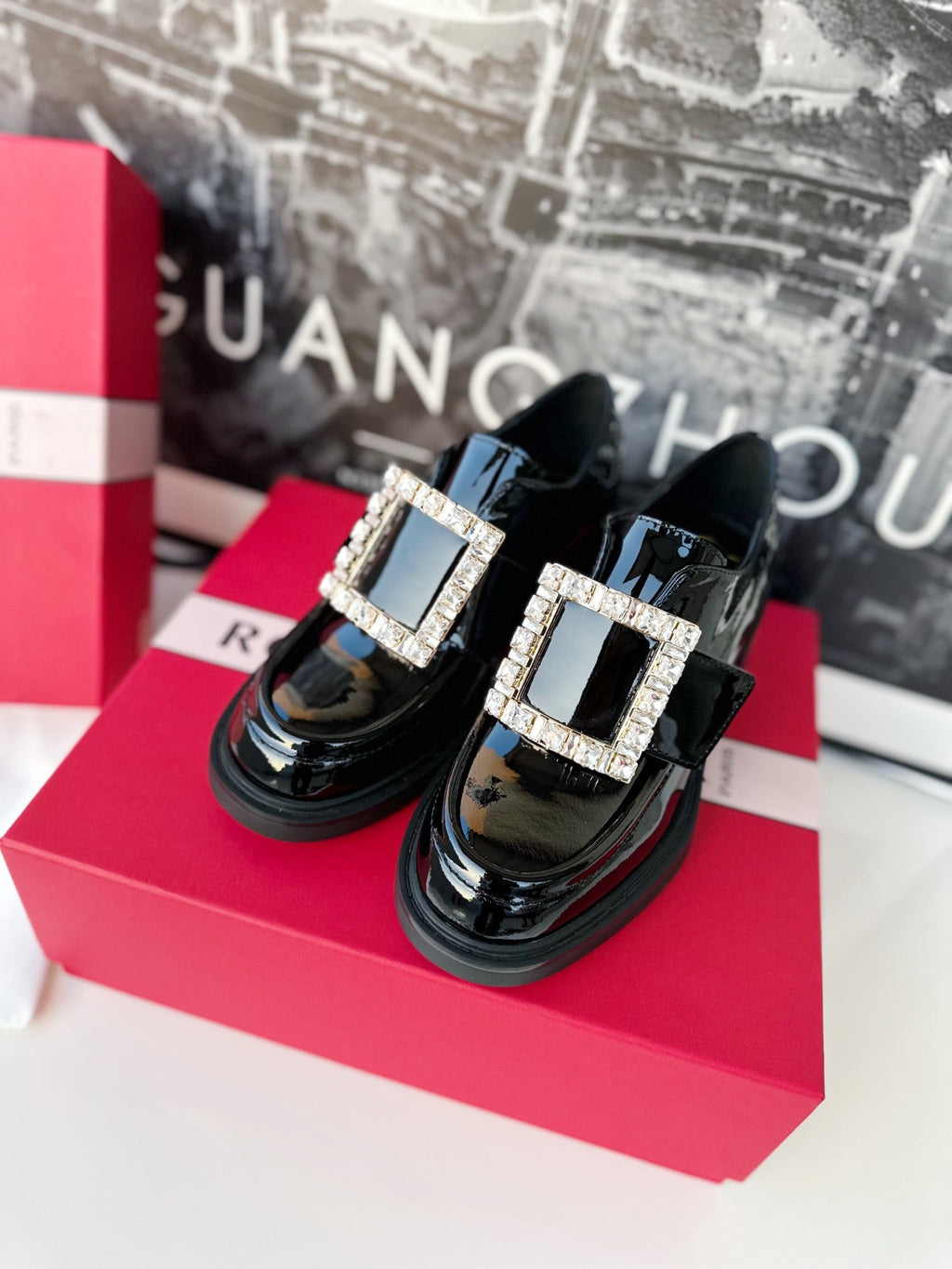 VIV' RANGERS LOAFERS IN BLACK PATENT CALFSKIN STRASS BUCKLE