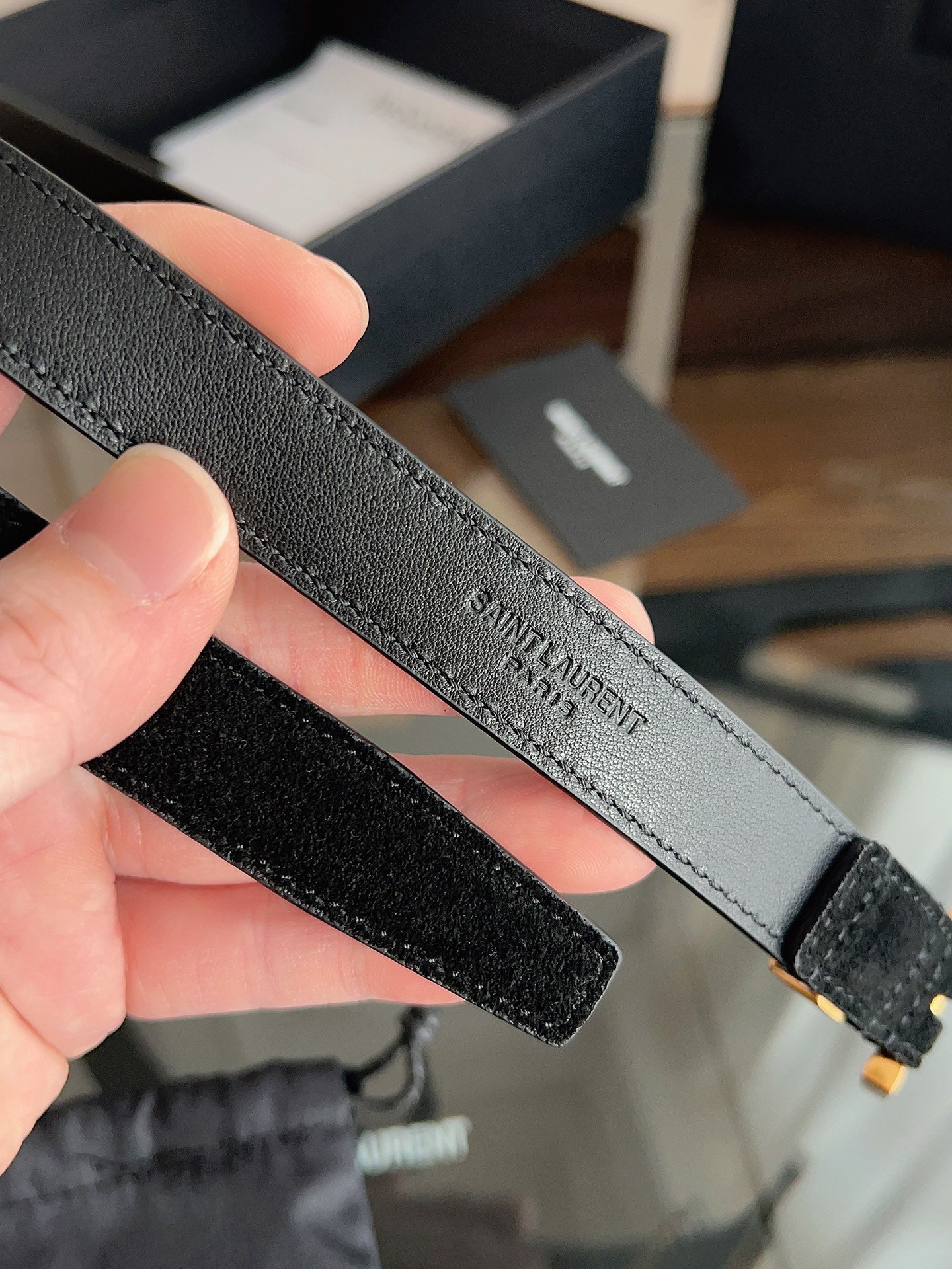 YSL 25S BELT 20 MM IN BLACK SUEDE 616309