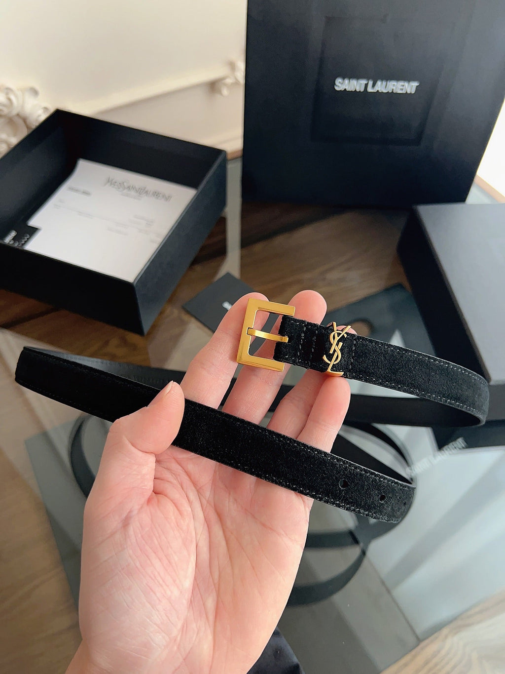 YSL 25S BELT 20 MM IN BLACK SUEDE 616309