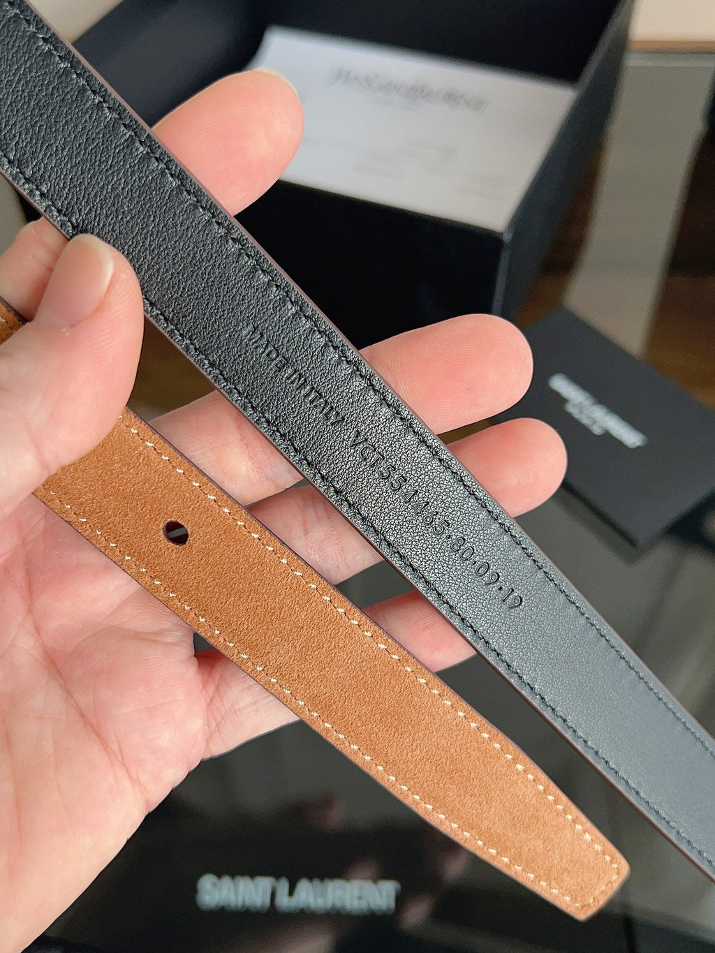YSL 25S BELT 20 MM IN CARAMEL BROWN SUEDE 616310