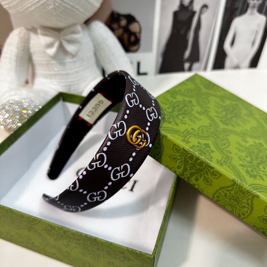 HEADBAND IN BLACK MONOGRAM PRINT LAMBSKIN 412506