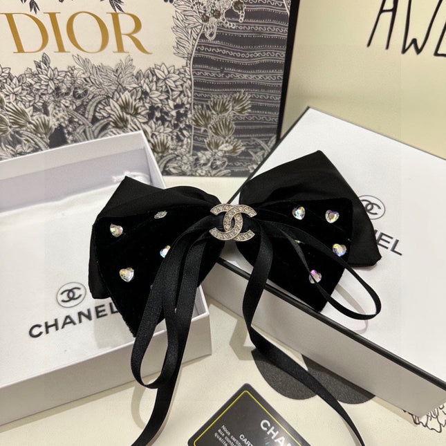 BLACK VELVET HAIR CLIP WITH BOW AND CRYSTAL 412471