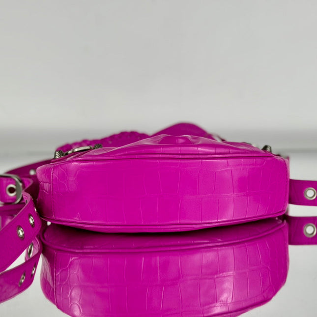 LE CAGOLE SMALL SHOULDER BAG 26 WITH RHINESTONES IN DEEP PINK CROCODILE EMBOSSED CALFSKIN