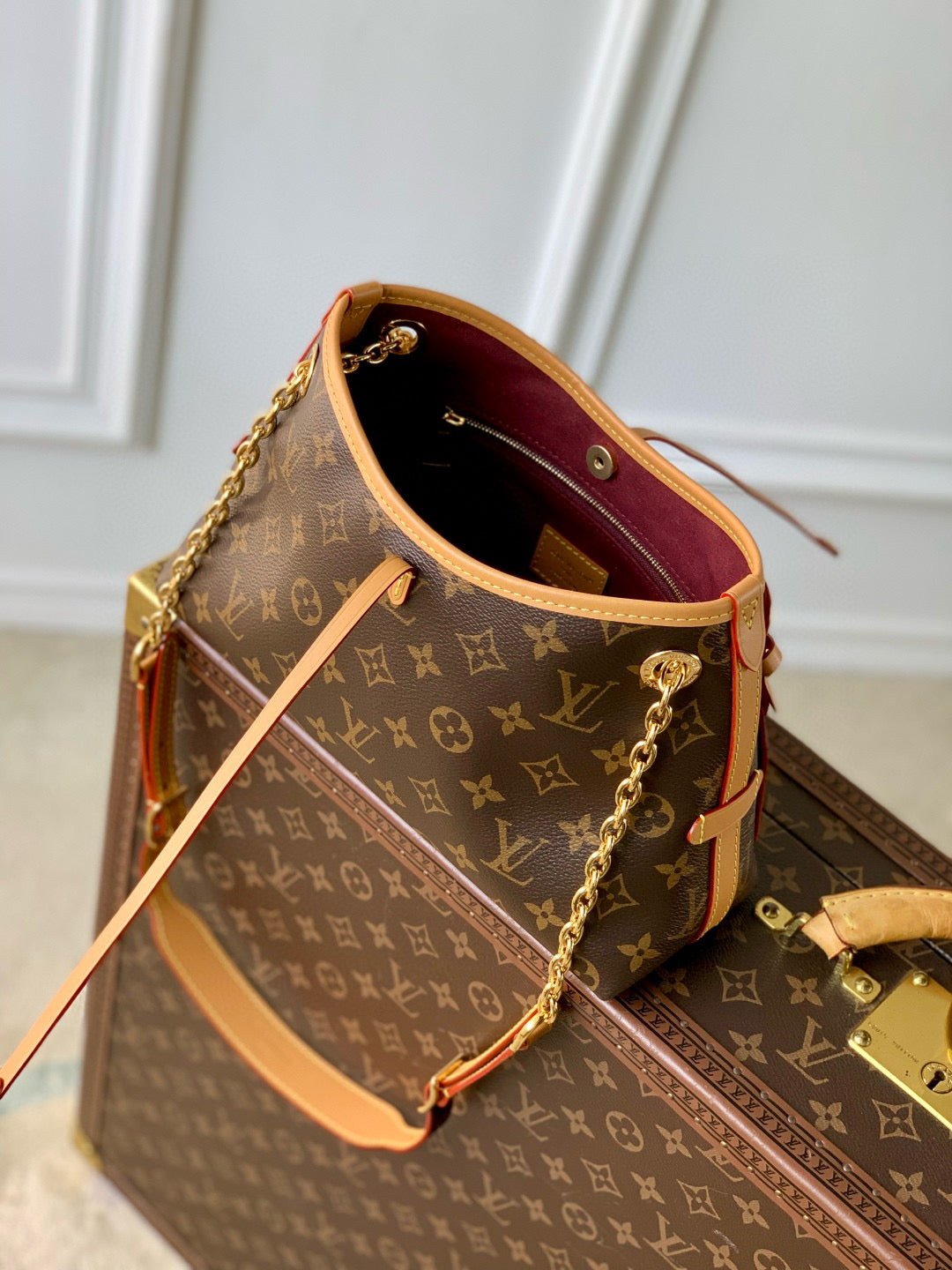 CARRYALL BB BAG 26 IN BROWN MONOGRAM COATED CANVAS AND CALFSKIN GOLD HARDWARE