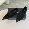 CC MARY JANE IN BLACK WOOL TWEED AND SATIN